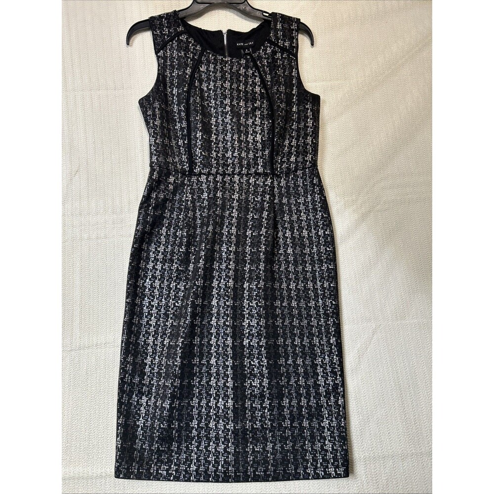 Kate And Lily Black And Silver  Mod Sleeveless Pencil Dress Size 8